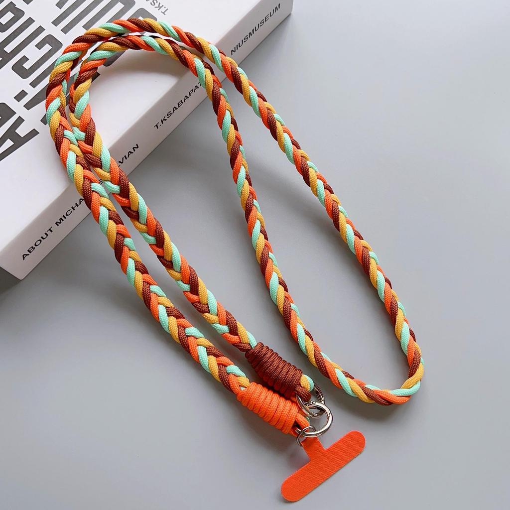 Stylish Braided Crossbody Lanyard: Adjustable, Four-Strand, Color-Block, Anti-Drop Phone Chain