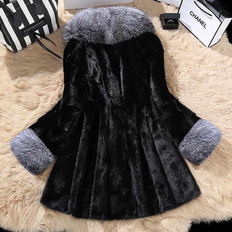 Fashion Faux Fur Coat Winter Jacket Women Imitation Fox Fur Collar Two Layers Cuffs Warm Outerwear