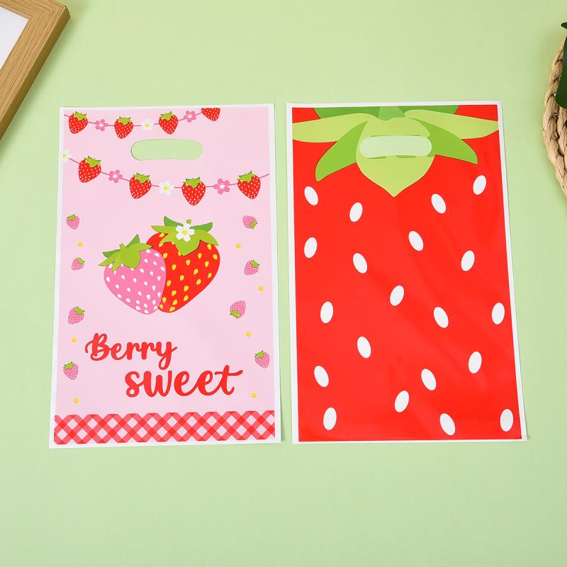 50Pcs Red Pink Strawberry Goody Candy Treat Gifts Bags Summer Berry Theme Kid Birthday Party Favor Supplies Decorations