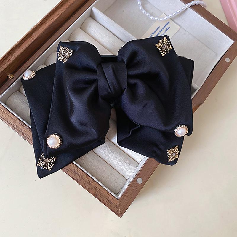 French Pearl Bow Knot Hairpin Grab Clip Hair Claw For Women Versatile Shark Clip Hair Accessories