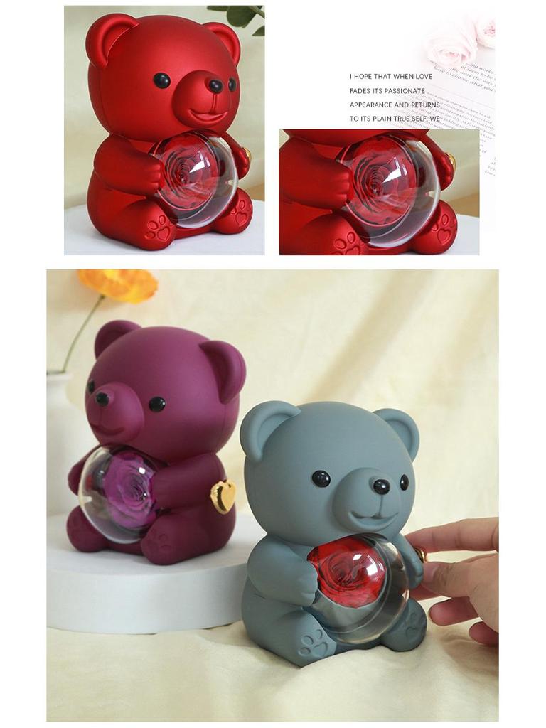 Luxusní otočná šperkovnice s medvídkem a designem růží - Ideální pro žádosti o ruku a dárky