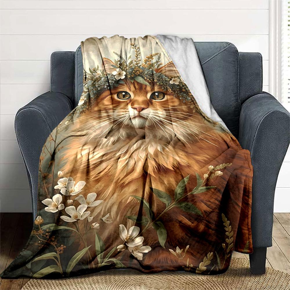 1pc cat flowers blanket Lightweight Flannel Throw for Sofa Bed Travel Camping Livingroom Office Couch Chair