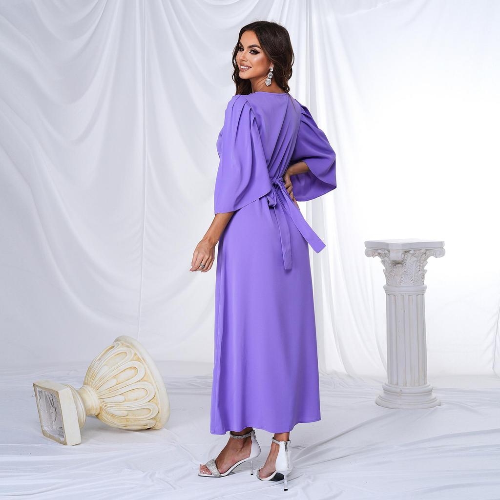Elegant Long-Sleeve V-Neck Evening Gown - European & American Style