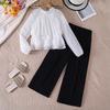 Girls' Fashion Two-Piece Set for Spring and Fall Children's Black Polka-Dot Shirt and Wide-Leg Pants Set
