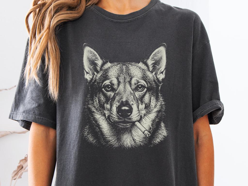 Smoking Swedish Vallhund Shirt, Vintage Y2K Grunge Viking Dog Graphic Tee, Funny Dog Face Shirt, Comfort Colors® Edgy Meme T Shirt