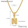 Minimalist Letter Inlaid Diamond Copper Pendant Necklace with Long Box Chain in Gold-Plated Titanium Steel