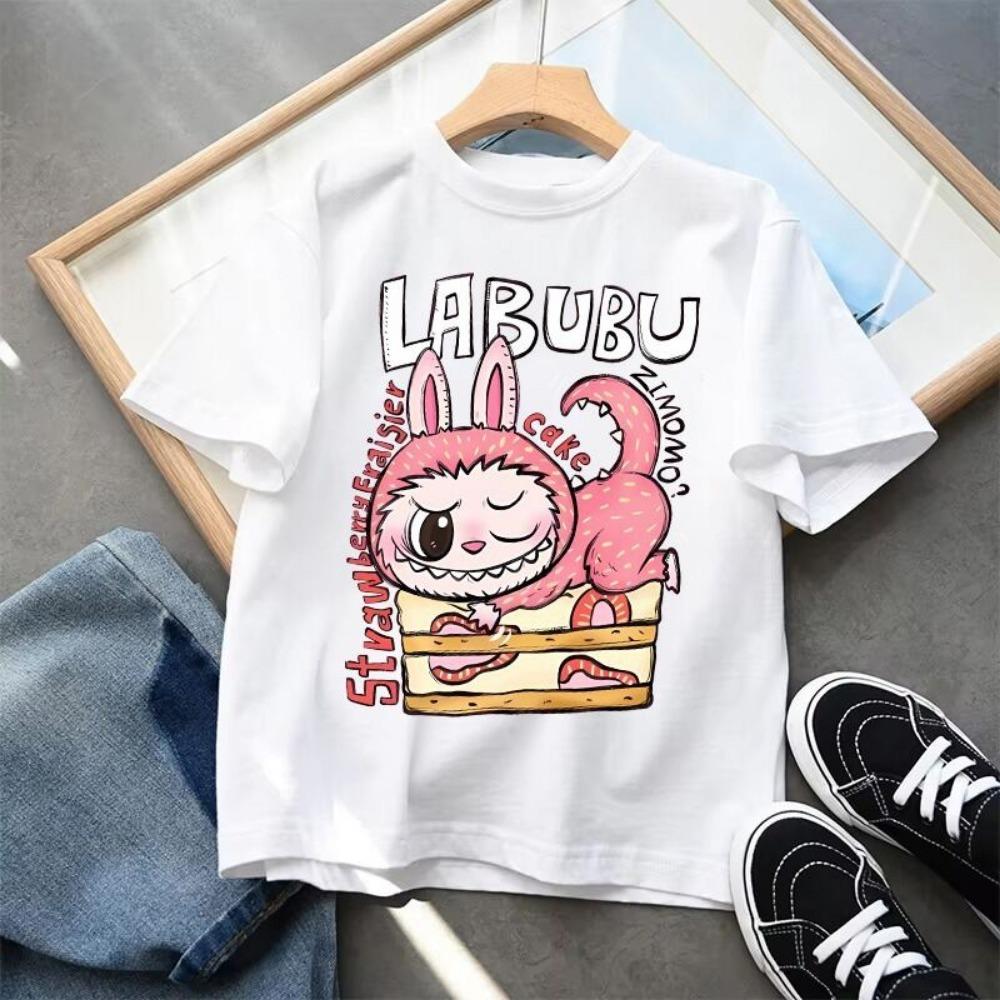 Labubu Cartoon Children's Short Sleeved T-shirt Casual Top Unisex Summer Round Neck Printed Girls' Clothing