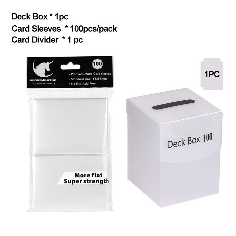 Cards Deck Box for Pokemon MTG TCG Trading Cards with 1pc Divider and 100PCS 66x91mm Matte Standard Size Card Sleeve for TCG MTG