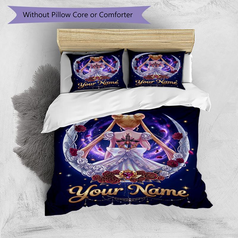 3pcs Custom Name Moonlit Romance Printed Bedding Set Duvet Cover Closure Includes 1 Duvet Cover & 2 Pillowcases, Soft and Comfortable for All Seasons.