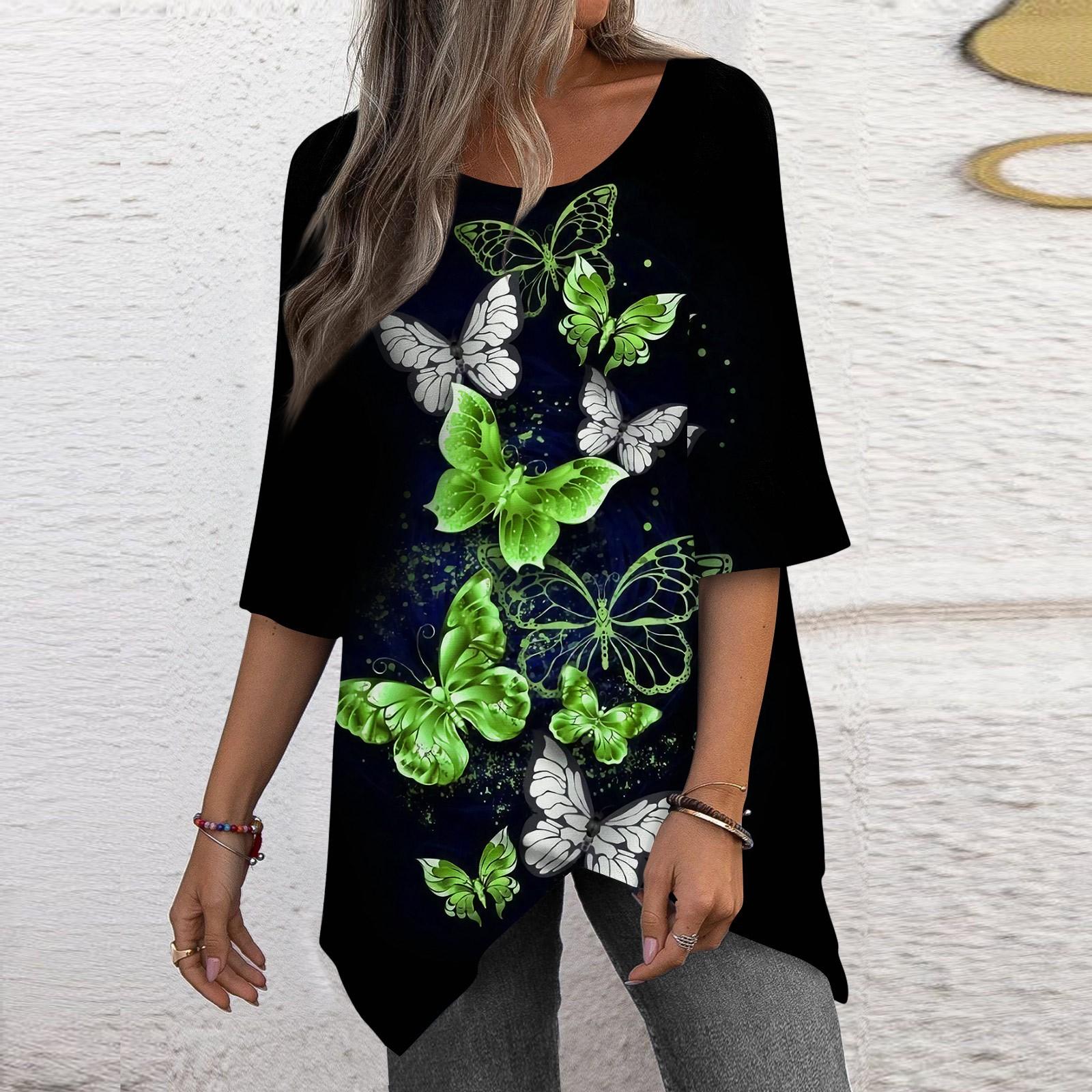 

Женская футболка с круглым вырезом и кружевной отделкой, рукава три четверти с принтом, топ L