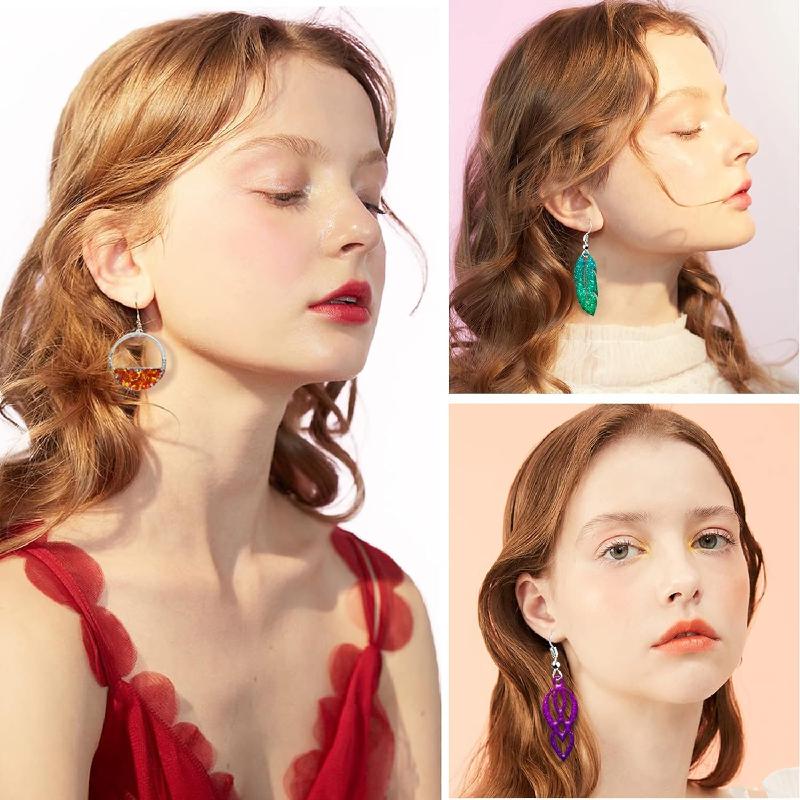 Earring Silicone Molds Kit, Silicone Molds for Resin Jewelry Casting Molds with Earring Hooks for DIY Unique Earrings Molds