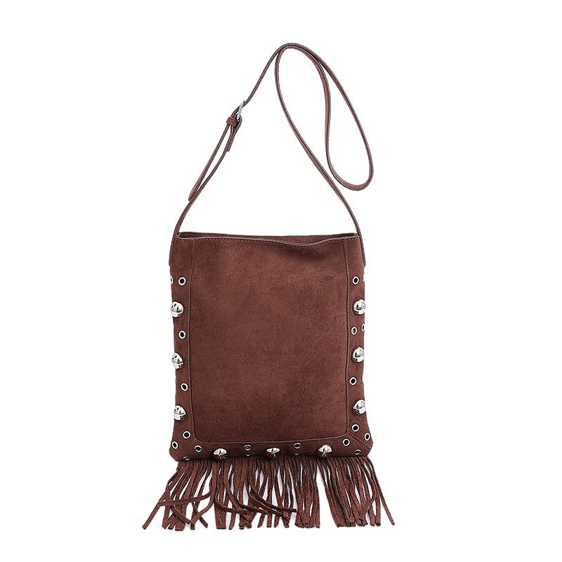 Suede Matte Leather Rivet Bucket Bag Single-shoulder Bag Large-capacity Commuting Crossbody Bag