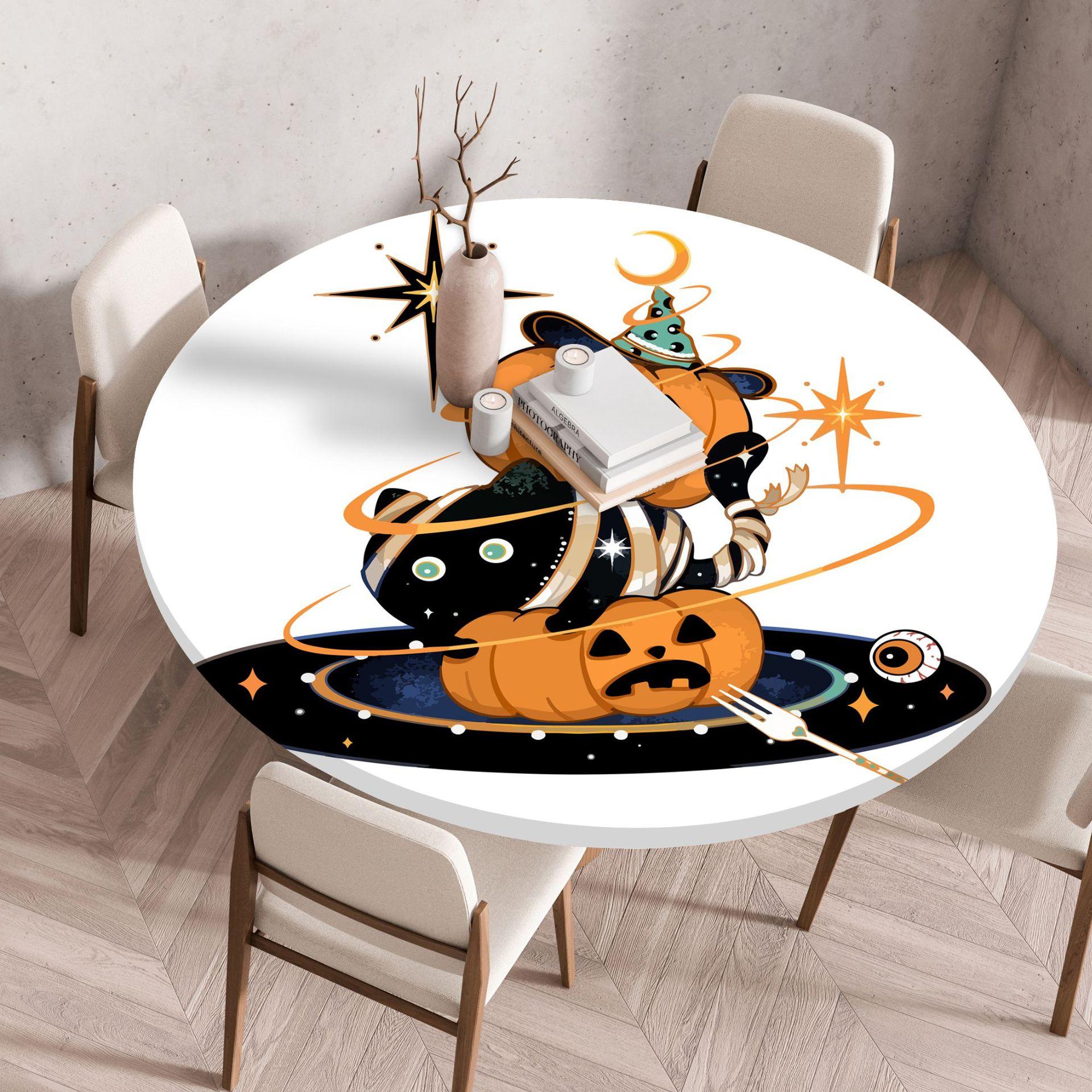 

Hallowmas Printing Round Tablecloth Waterproof Dustproof Elastic Table Cover for Home Dining Decoration 60/90/100/120cm (as the picture,60cm)
