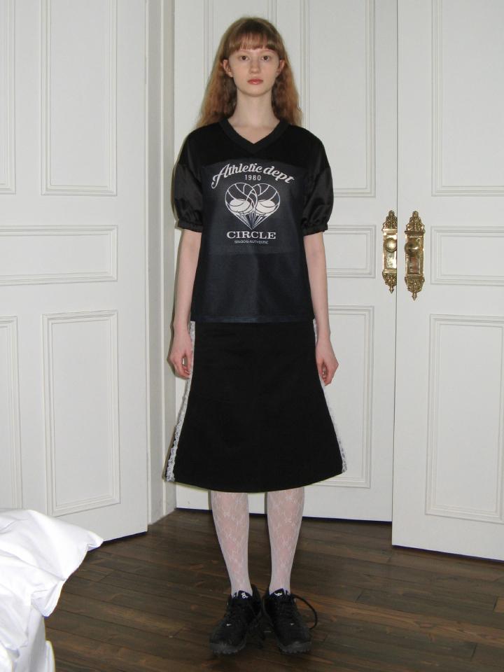 Sinun Side Frill Midi Skirt (Black)