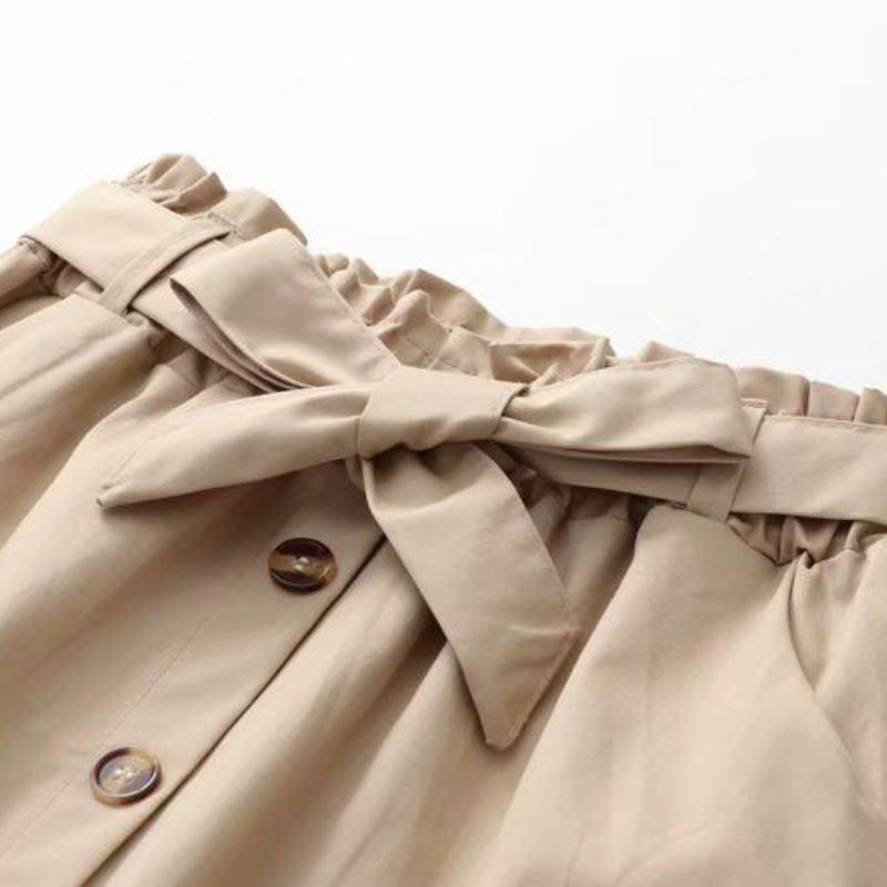 Women Elegant High Waist Midi Skirt Spring and Summer Casual Single-Breasted Solid Black White Bowknot Belt Office A-Line Skirt