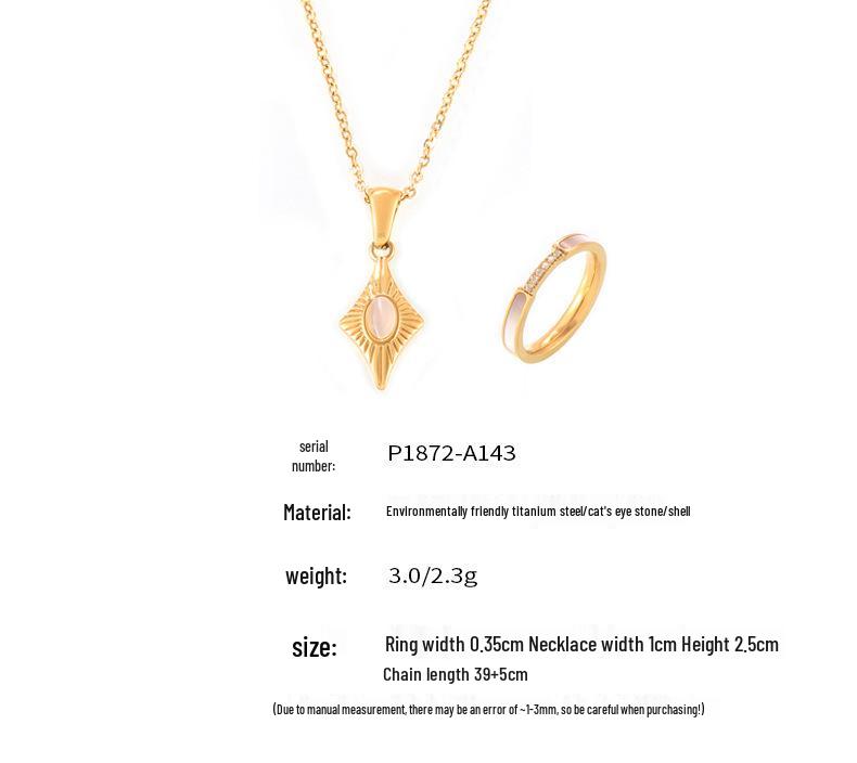 European & American Style Four-Pointed Star Cat's Eye Stone Pendant Necklace Set with Titanium Steel Clavicle Chain and Seashell Ring