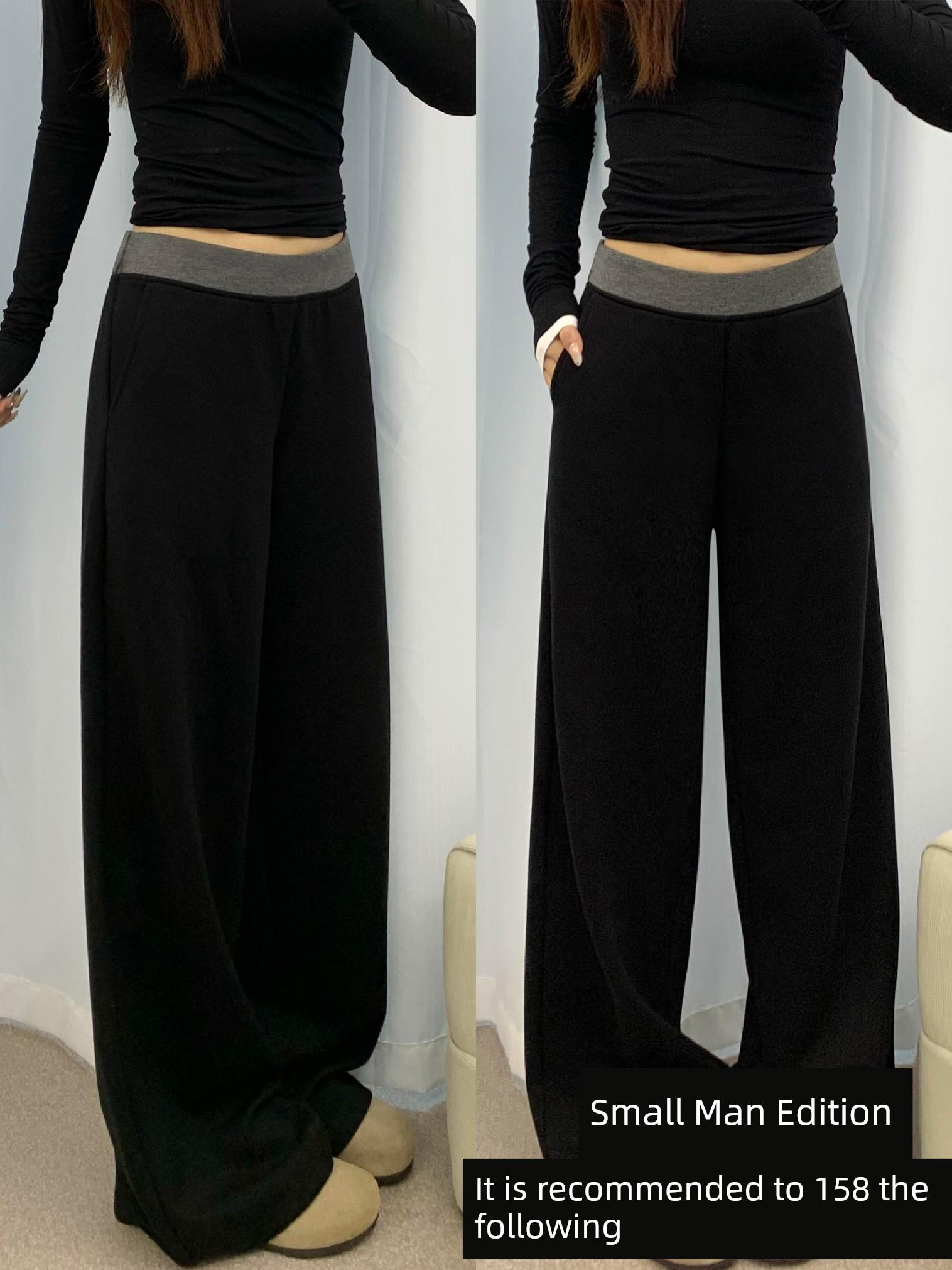 

Pear-Shaped Body Black Casual Pants for Women, New Spring Style for Plus-Size Girls, High-Waisted, Slimming, Stretchy, Drapey Wide-Leg Long Pants XL чёрный