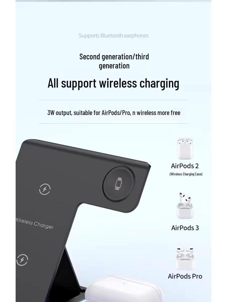 15W Foldable 3-in-1 Wireless Charging Stand for Apple & Android Phones