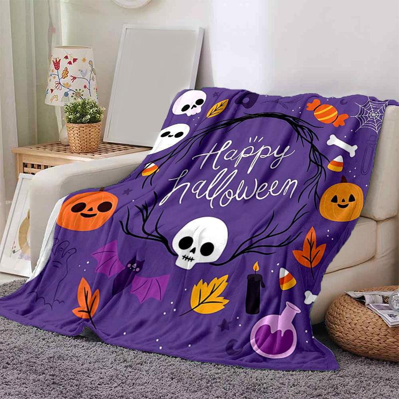 1pc Happy Halloween Cute Pumpkin Ghost Skull Blanket  Soft Throw for Home Decor, Gift Idea, Living Room, Travel, Camping, Car Blankets