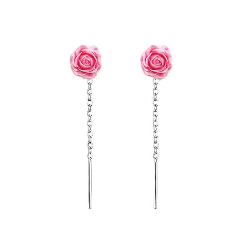 PONYKISS Silver Colorful Rose Cute Plant Stud Earring for Women Minimalist Fine Piercing Screw Bead Accessories