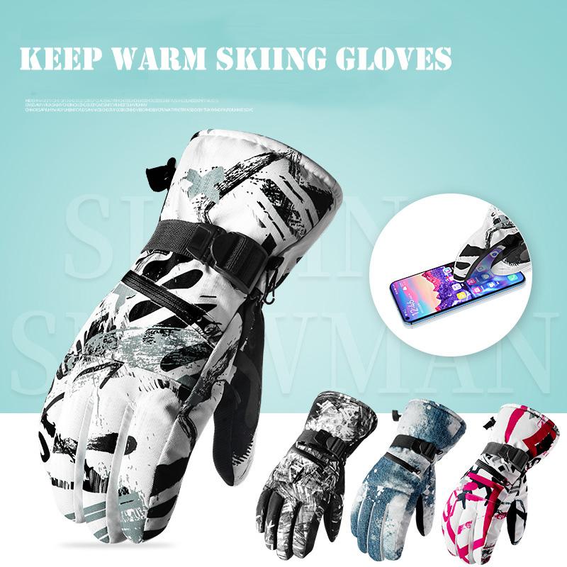 Thermal Ski Gloves Men Women Winter Fleece Waterproof Warm Snowboard Snow Gloves 5 Fingers Touch Screen for Skiing Riding