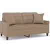 2 Seater Sofa with Decorative Cushions Cappuccino Brown 140 Cm Faux Leather