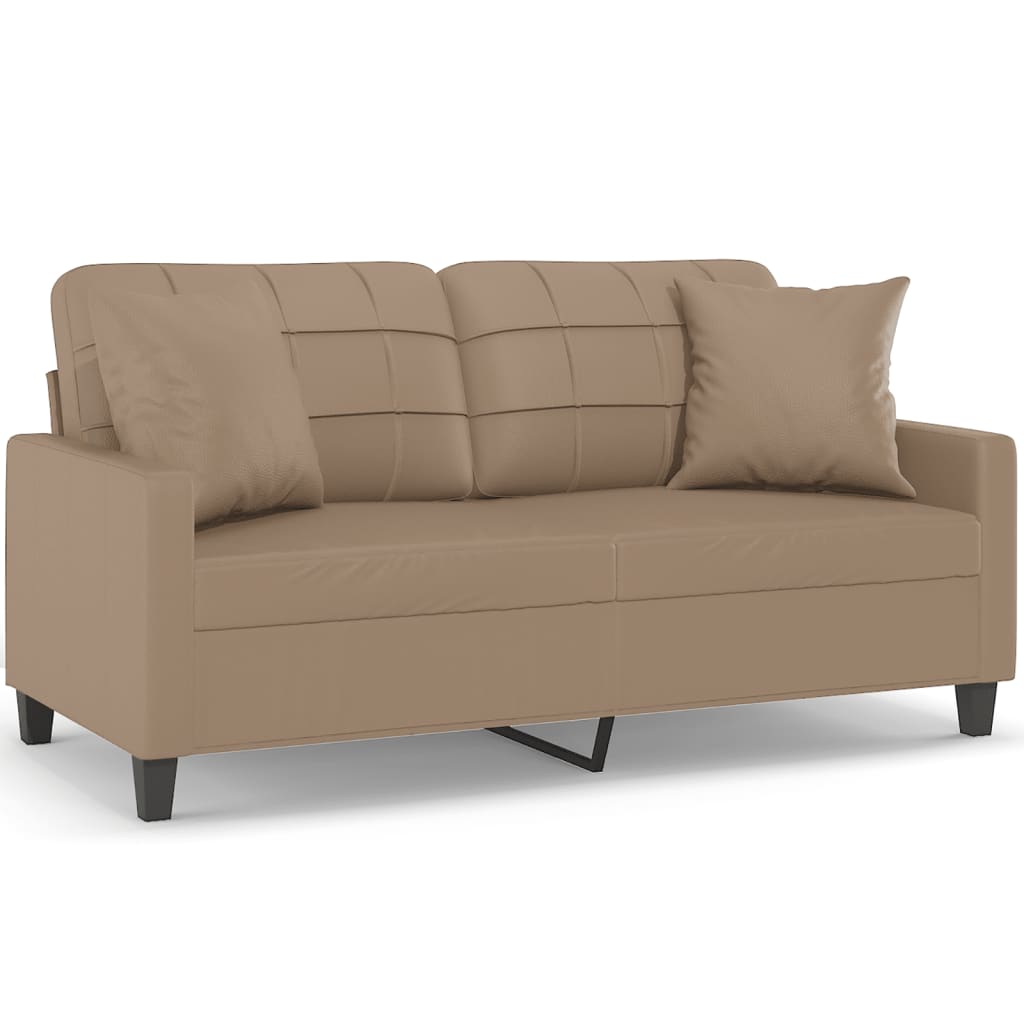 2 Seater Sofa with Decorative Cushions Cappuccino Brown 140 Cm Faux Leather