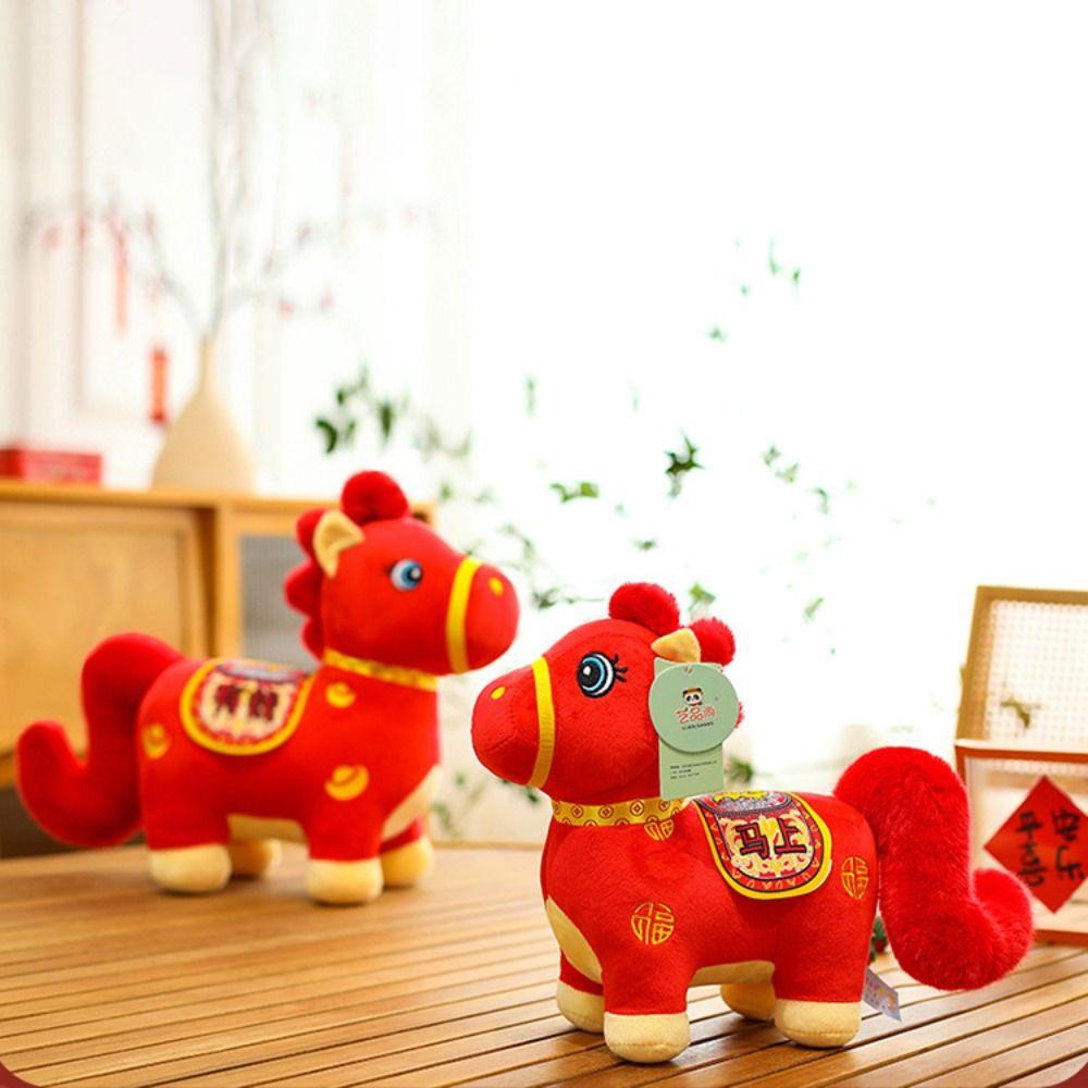 Soft Horse Stuffed Toys Red Pony Plush Doll Funny Chinese Zodiac Horse  Home Decor