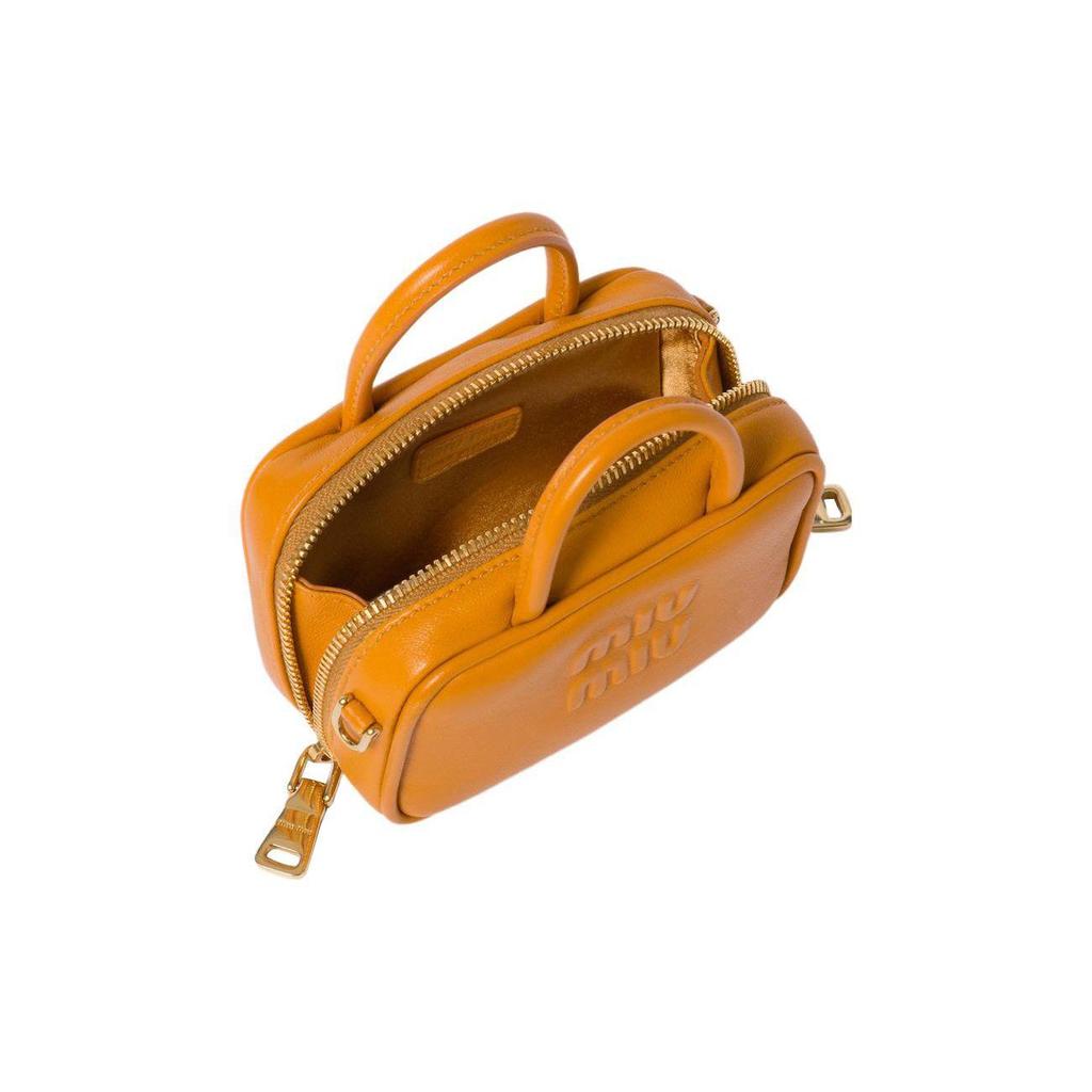 MIU MIU Logo a Lettere Goffrate Tracolla Regolabile Staccabile Borsa a Mano Mini in Pelle Borse da Donna Giallo Melograno 5NR020-2F8W-F0E05