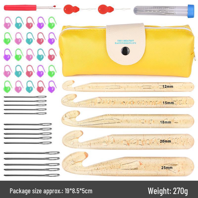 Transparent Thickened Crystal Crochet Hook Set: 5-Piece for Thick Yarn Knitting