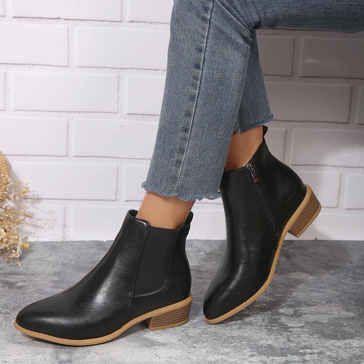 

Большие размеры повседневные короткие квадратные ботинки с низким дном, осенне-зимние ботинки Martin из искусственной кожи с боковой молнией 36-43 39