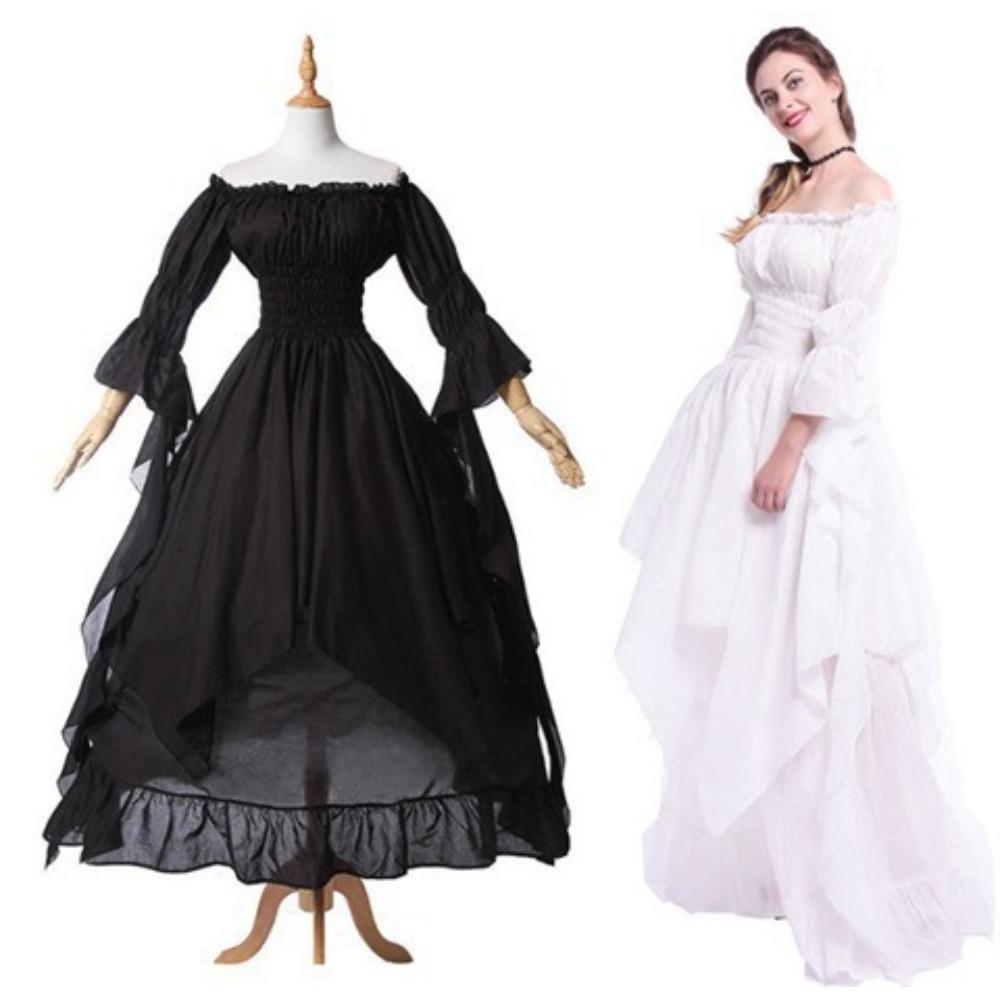 Women's Off-the-Shoulder Long Sleeve Maxi Dress Loose Fit Mid Waist Vintage Gothic Party Dress