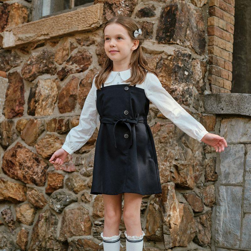 David Bella Girls  Faux Two-Piece Dress, Stylish Dress for Older Children, Academy Style, 2026 Spring New Children s Fashion Navy Blue [Ready Stock] 140