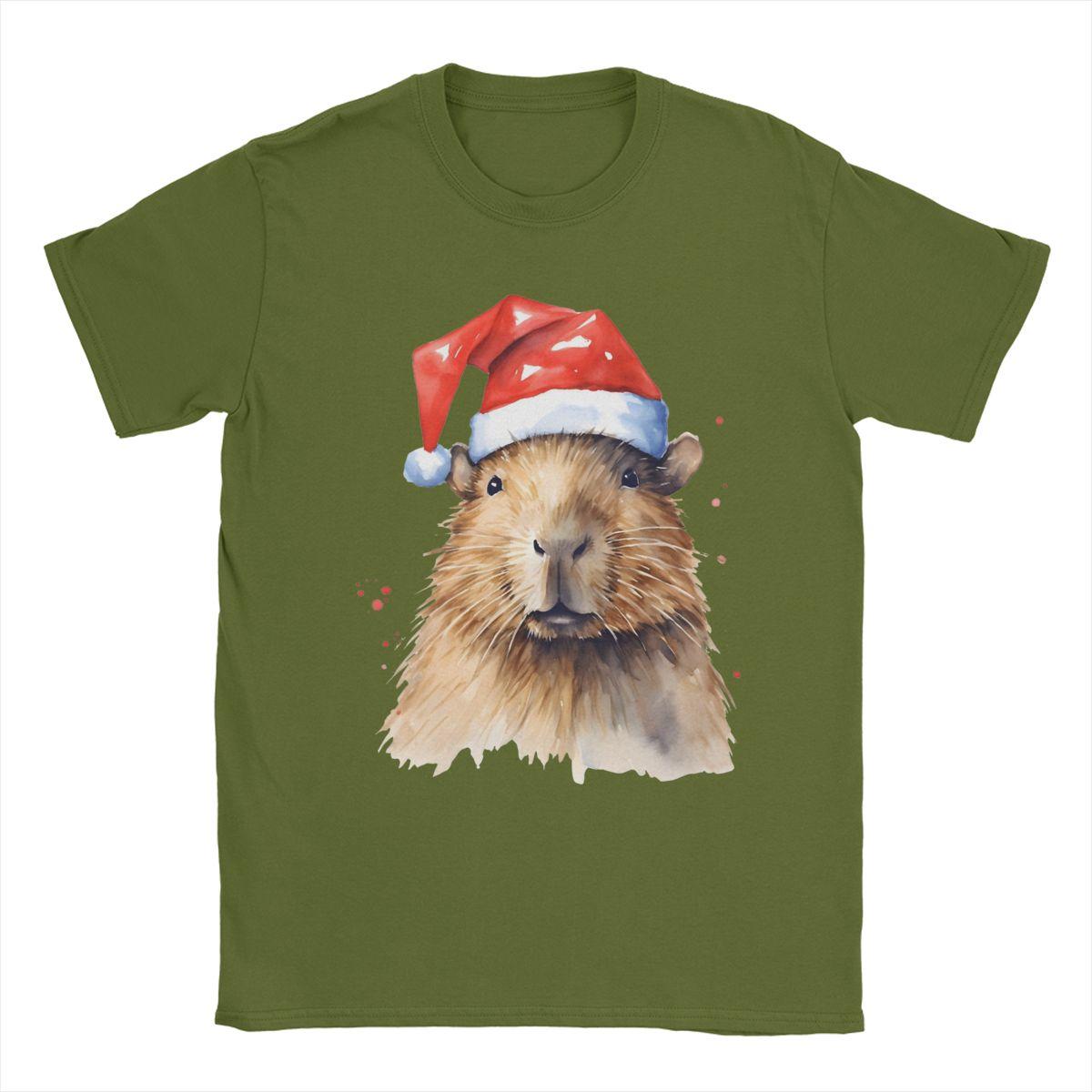 

Men Merry Christmas From The Capybara T Shirts 100% Cotton Clothing Vintage Short Sleeve O Neck Tees Summer T-Shirts L