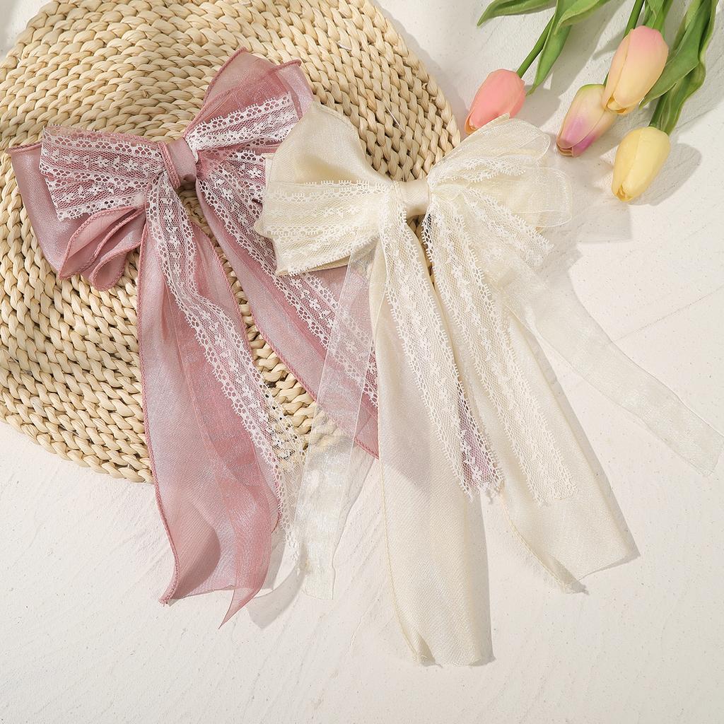 AWAYTR Lace Ribbon Bowknot Hairpin Elegant Farbic Hair Clips Valentine Headwear Girl Hair Accessories Festival Gift