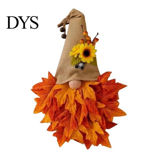 Artificial Fall Harvest Wreath Autumn Gnome Maple Leaf with LED Lights, Rustic Pointed Hat Thanksgiving Decorative Door Hanging, Farmhouse Front Home