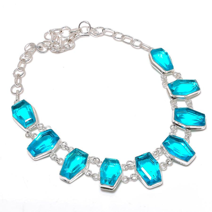 

Blue Topaz Gemstone Handmade 925 Sterling Silver Jewelry Necklace 18 s0M52