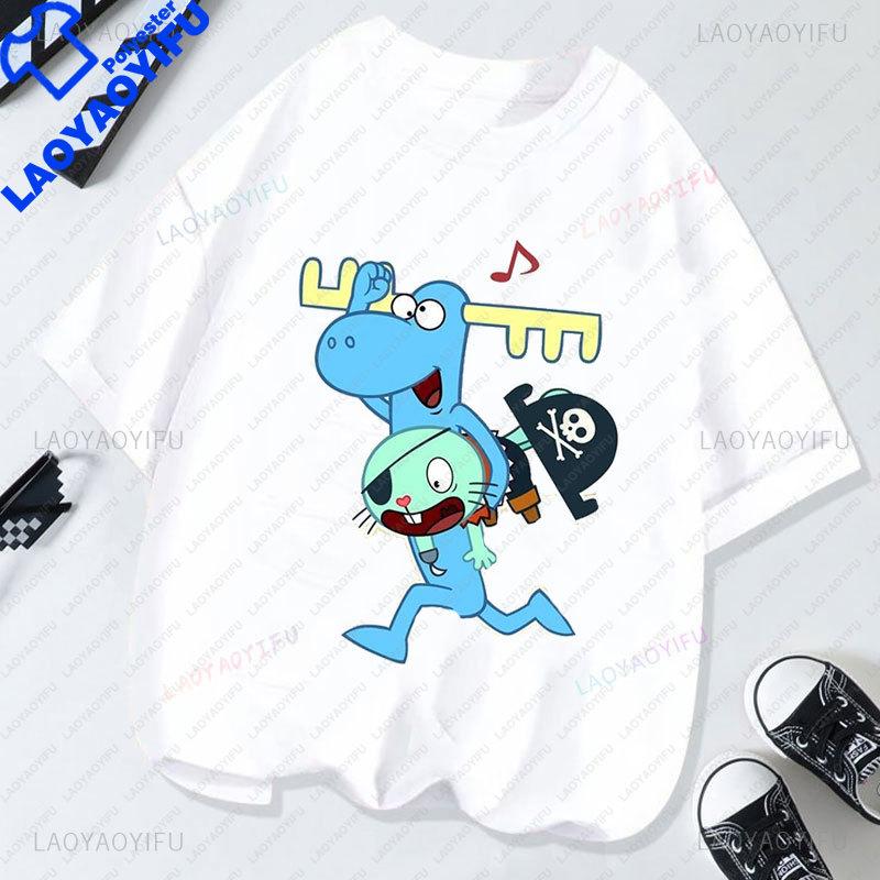 T-shirt Cartoon Happy Tree Friends Anni '80 '90 Vintage Grafica Manica Corta Per Coppia Singolo Articolo Unisex Unisex Abbigliamento Taglie Forti