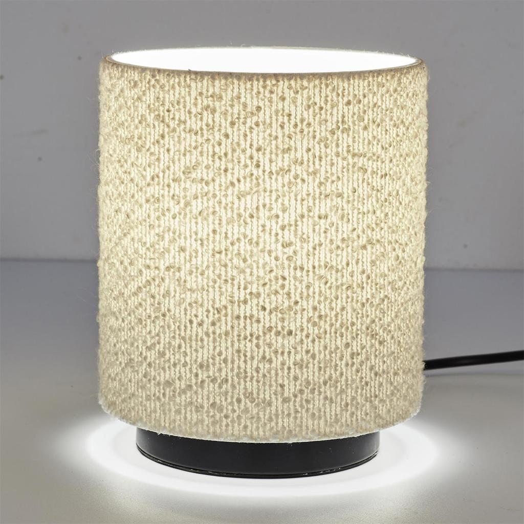 White Table Lamp With A Bouclé Shade, Scandinavian Style