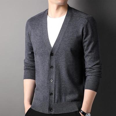 Men's Casual V-Neck Knitted Cardigan - Solid Color, 2023 Spring/Autumn Trend for All Ages