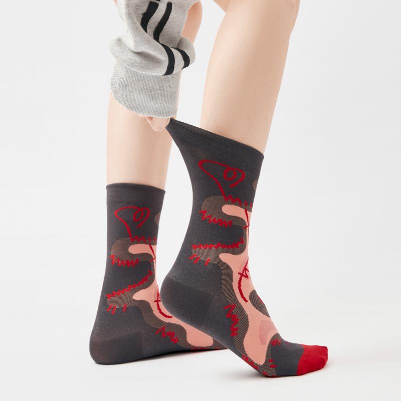 Lumi Cartoon Funny Women's Mid-Calf Socks: Trendy, Niche Design for Spring, Summer, and Winter