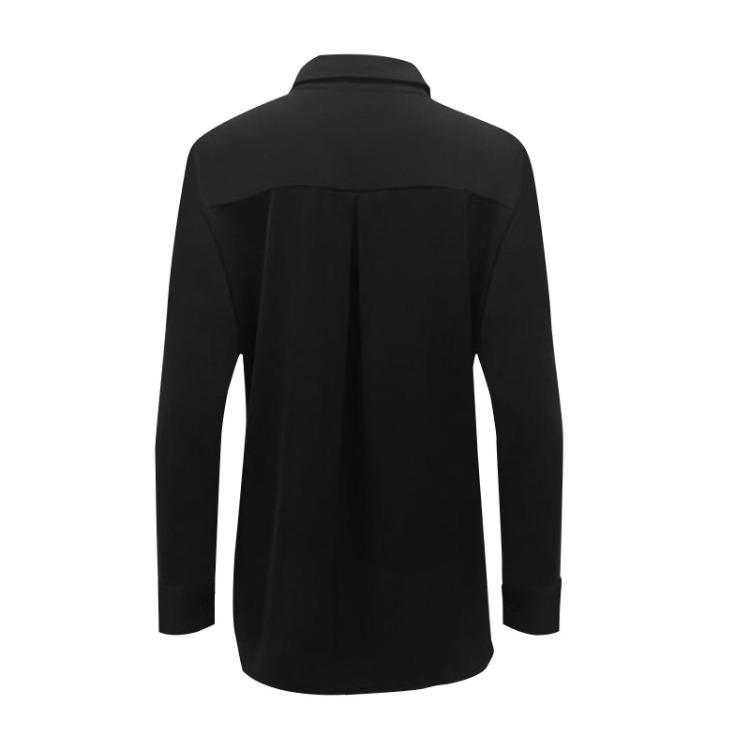 Casual Solid Color Women Loose Long Sleeve Shirt Single Breasted Lapel Pocket Stitching Fashion