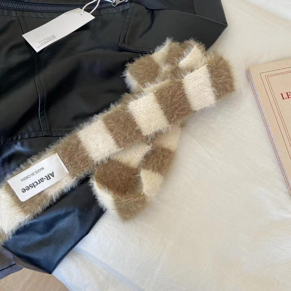 

Knitted Wool Striped Scarf Y2 Neck Scarves Fashion Plush Long Narrow Scarves Autumn Winter хаки