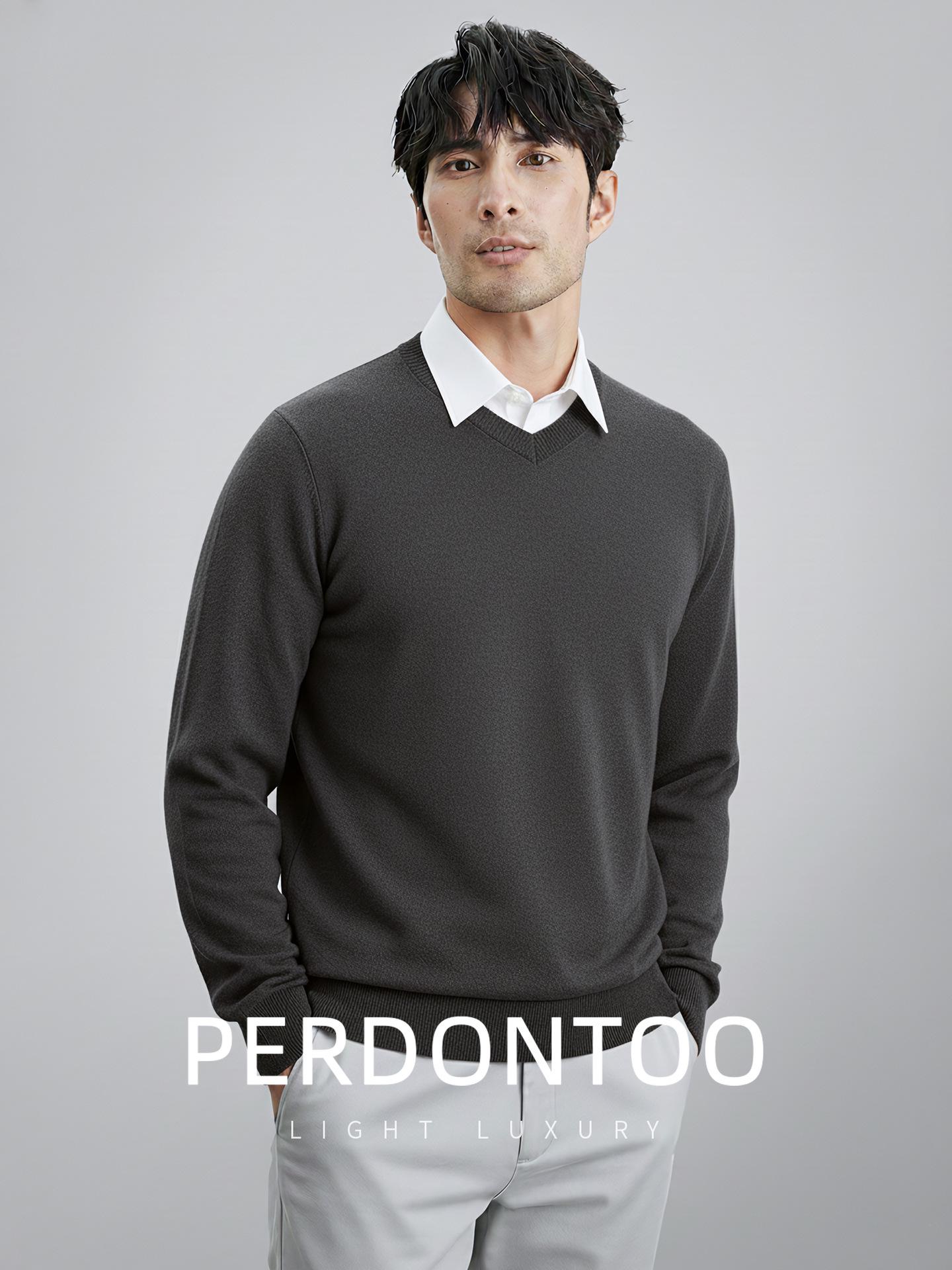

Winter Thermal Fleece V-Neck Sweater: Men s Thickened, Solid Color, Business Base Layer Knitwear 3XL темно-сірий