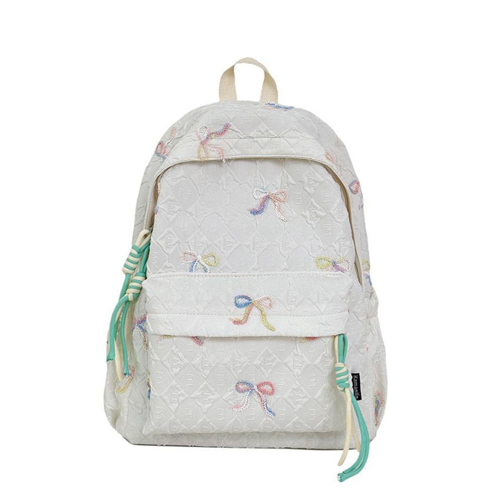 

Fashion Embroidered Bow Backpack Nylon Wear-resistant Students Schoolbag Multiple Pockets Large Capacity Travel Rucksack белый