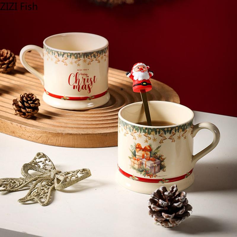 Christmas Pattern Mugs Porcelain Cup Christmas Gifts Tableware Coffee Mug Dining Table Afternoon Tea Teacup Fruits Juice Cup