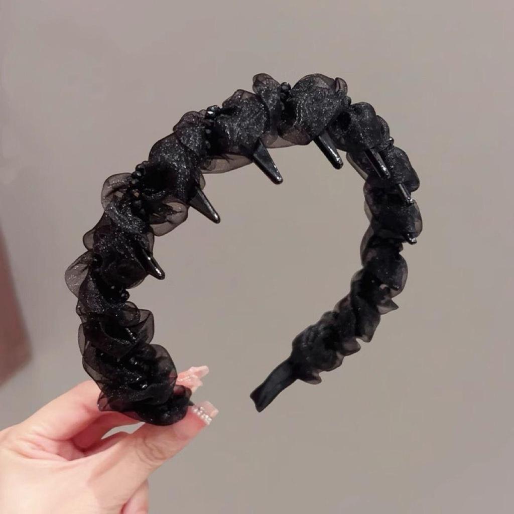 Hepburn-Style Elegant Non-Slip Headband with Frilly Edge and Teeth