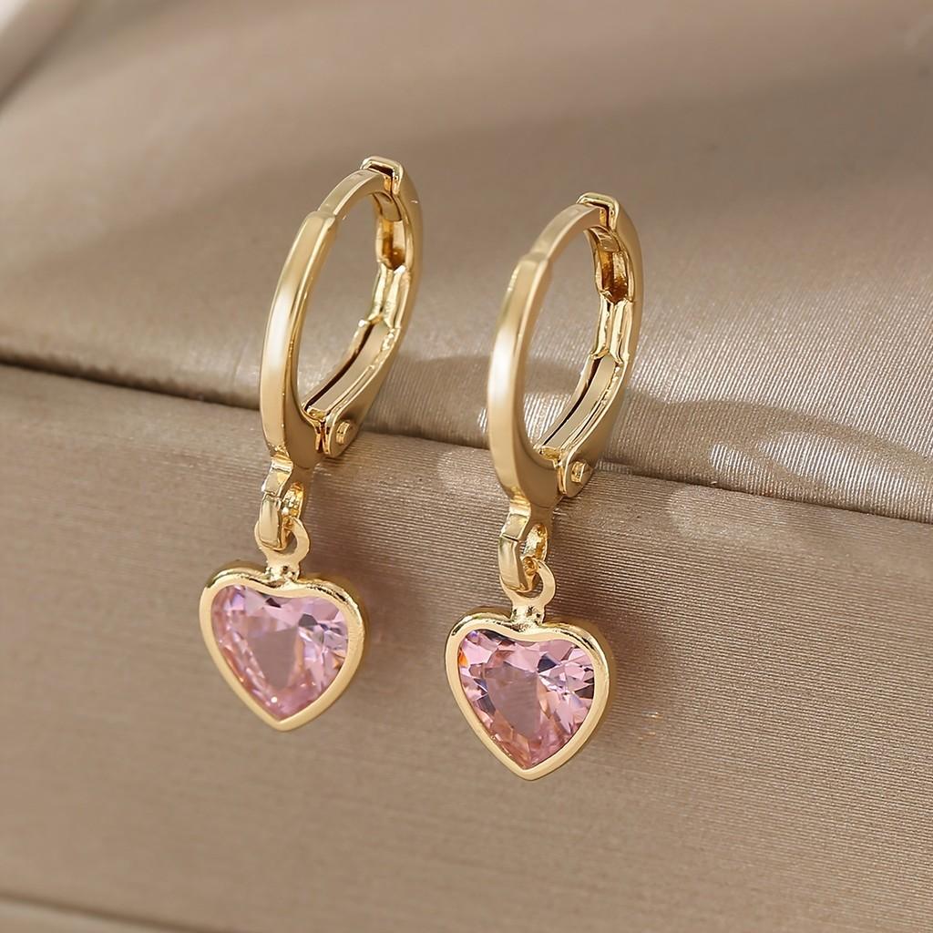Pinkdudu Colorful Heart Crystal Ear Cuffs Sweet Edgy Stackable Earrings for Everyday Layering PD1357