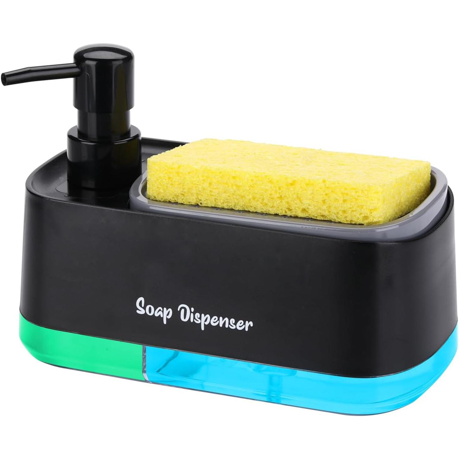 

Hand and Dish Soap Dispenser Set Detergent Dispenser Sponge Holder 2-in-1 Countertop Soap Pump Dispenser for Kitchen Sink чёрный