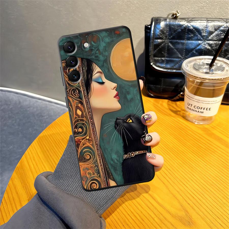 Black Soft Phone Cover Case for Samsung Galaxy A50 A17 A06 A20 A13 A70 A30 A15 A10 A12 A05 A04 A40 A16 Cartoon Cat